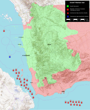 מפת תקיפות החות'ים על ספינות להן קשר עם לישראל לכאורה