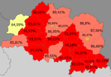Người Belarus trong tỉnh   >90%   85—90%   80–85%   <80% (64.59%)