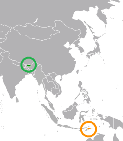 Lage von Bhutan und Osttimor