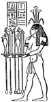 L'iconografia di Uadjuer è accostabile a quella, più celebre e diffusa, del dio della fertilità Hapy. Illustrazione del 1903.