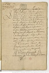 Contrat manuscrit de mariage de Pierre Arnoul et Françoise de Soissan de La Bédosse, 27 octobre 1686