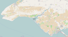 Donuzlav, Crimea, separated by a peresyp from the Black Sea DonuzlavLakeMap.png