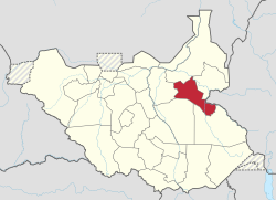 Location of Bieh in South Sudan