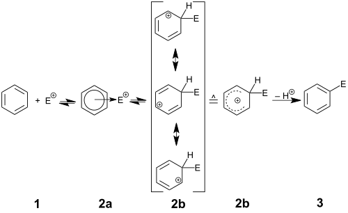 Reaktion mechanism for elektrophilic aromatic substitution.