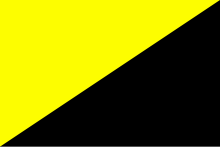 Drapeau coupé en diagonal avec une partie noire et une partie jaune.