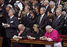 Queen Paola of Belgium in "grand deuil" George W. Bush John Paul II funeral.jpg