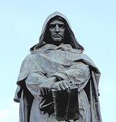 Bronze statue of Giordano Bruno in Rome GiordanoBrunoCampodeiFiori cropped.jpg