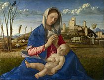 喬瓦尼·貝利尼的《草地上的聖母（英语：Madonna del Prato (Bellini)）》，67.3 × 86.4cm，約作於1500年，自1858年起收藏[34]
