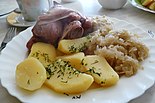 Golonka (ham hock), potatoes, cabbage, a traditional Polish cuisine dish (Poznań)