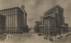 Granville & Georgia, Birks Building (L) and the second Hotel Vancouver (right)