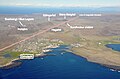 Vue aérienne annotée de Grindavík et de l'intrusion magmatique qui affecte la zone à la fin 2023.