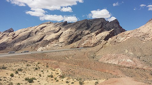 Interstate 70 cuts through the impressive San Rafael Reef from the east.