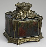 Inkwell in stoneware & gilt-bronze mounts, 1890s
