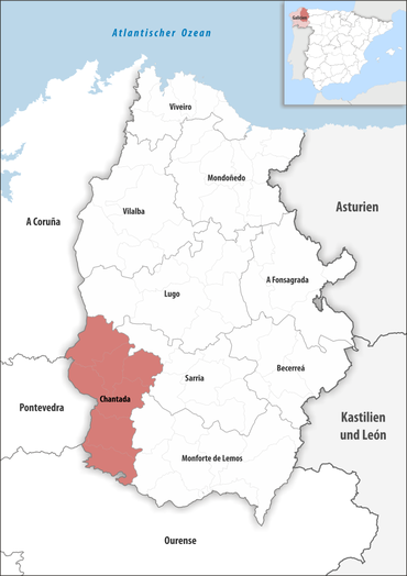 Die Lage des Gerichtsbezirk Chantada in der Provinz Lugo