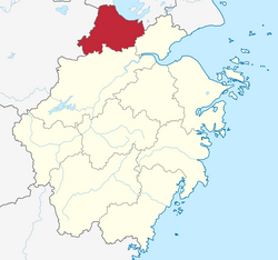 Location of Huzhou City jurisdiction in Zhejiang