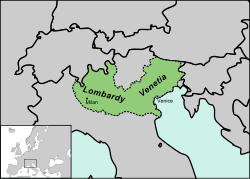 Keluasan kerajaan Lombardy-Venetia pada 1852.