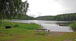 Lycksjön, vy från norra spetsen juli 2015.