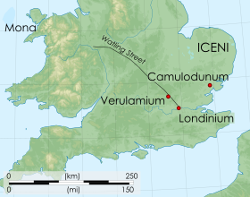 map of the places involved in Boudica's rebellion