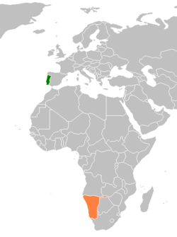 Lage von Namibia und Portugal