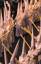 Nazarenos wearing capirotes, in Malaga, Spain Nazarenosblancos.jpg
