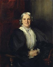 портрет викторианской женщины среднего возраста лицом к художнику, голова немного вправо