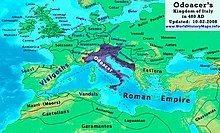 Odoacer's Italy in AD 480, following the annexation of Dalmatia Odoacer 480ad.jpg