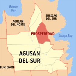 Mapa ning Agusan del Sur ampong Prosperidad ilage