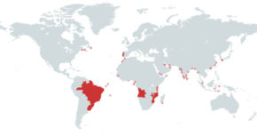 Areas that were, at some point, part of the Portuguese Empire. PortugueseColonialEmpire02.png