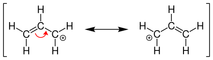 Resonanzstrukturen des Allyl-Kations (mesomere Grenzstrukturen)
