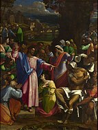 塞巴斯蒂亚诺·德尔·皮翁博的《拉匝禄复活》，381 × 290cm，约作于1517-1519年，自1824年起收藏，来自约翰·朱利叶斯·安格斯坦（英语：John Julius Angerstein）的收藏[45]