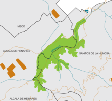 Mapa de la distribución geográfica (en color verde) del Soto del Henares.