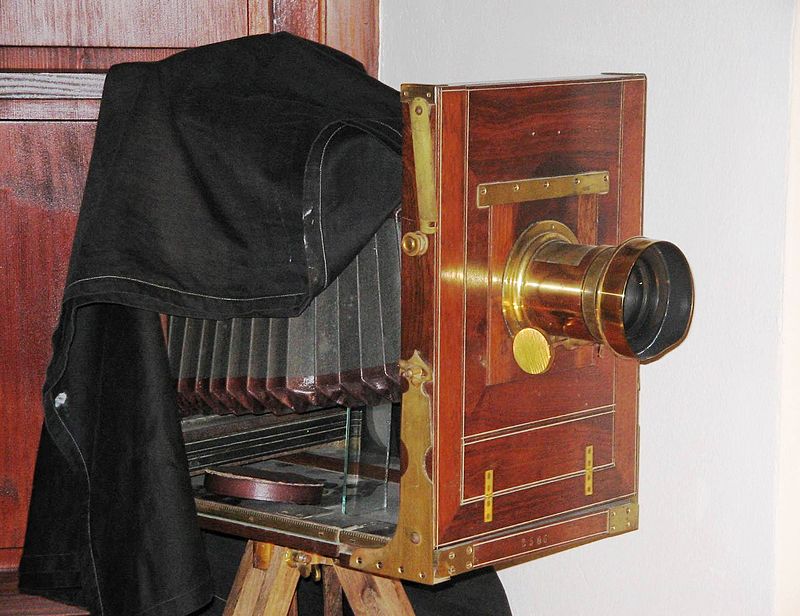 19th century studio camera, with bellows for focusing