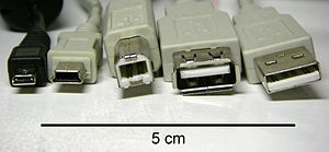 Five common USB connectors (left to right: mal...