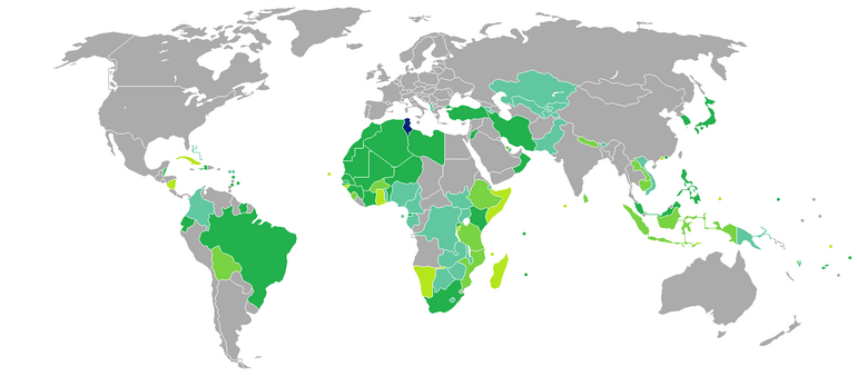 Carte des pays requérant (ou non) un visa