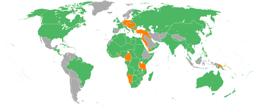 Allies in Green; Central Powers in Orange Principal Allied Powers: *  France *  Italy[a] *  Japan *  Russia[b] *  United Kingdom *  United States[c] Associated Allies in addition to co-belligerents: 1914:  Serbia  India  New Zealand  Canada  Australia  Belgium  Montenegro  Luxembourg 1915: Asir Nejd & Hasa 1916:  Portugal  Hejaz  Romania 1917:  Greece  China Siam  Brazil 1918:  Armenia