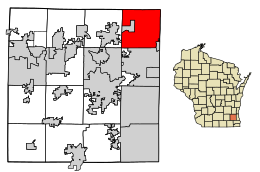 Location of Menomonee Falls in Waukesha County, Wisconsin.