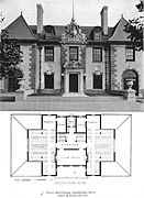 Front view with second-floor plan