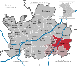 Läget för Wertingen i Landkreis Dillingen an der Donau