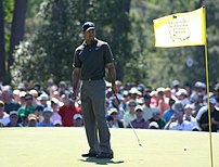 w:Tiger Woods during a practice round at the M...