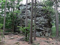 Jeden ze skalních útvarů na hřebeni Devíti skal - Lisovská skála