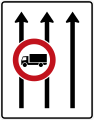 Zeichen 524-31 Fahrstreifentafel – ohne Gegenverkehr mit integriertem Zeichen 253 – dreistreifig in Fahrtrichtung; neues Zeichen