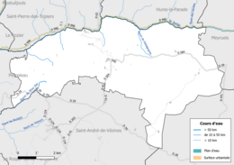 Carte en couleur présentant le réseau hydrographique de la commune