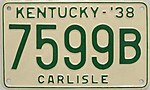 Номерной знак Кентукки 1938 года.jpg