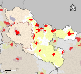 Localisation de l'aire d'attraction de Metz dans le département de la Moselle.