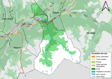 Carte en couleurs présentant l'occupation des sols.