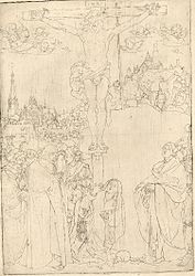 Велике Розп'яття; обрис Large Crucifixion in outline only 1523 рік Мідна гравюра 32 см x 22.6 см