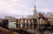 Vue des ruines du pont des Treilles (huile sur toile, Angers on the Loire, George C. Stanfield, vers 1859).