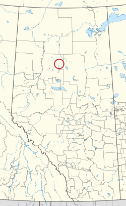 A map of the province of Alberta showing 80 counties and 145 small Indian reserves. One is highlighted with a red circle.