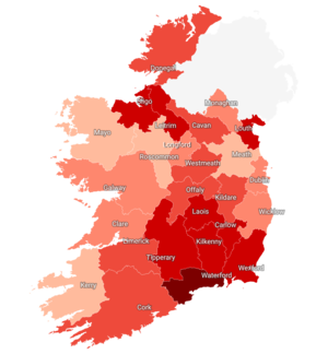 Počet potvrzených případů na 100 000 obyvatel podle hrabstvích, k 23. června 2021:      ≥195      90-195      72-90      63-72      <63