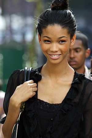 Model Chanel Iman enters the tents during Merc...